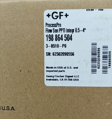 GF 3-8510-P0 Impeller Flow Sensor, Black PVDF Rotor, Polypropylene Body, Titanium Pin, 1/2-4 "(DN15 to DN100) Pipe Size