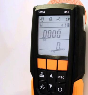 Original Testo 310 Flue Gas Analyzer with ±0.2 Vol.% Accuracy, -4° to 752 °F Measuring Range, and 0.1 °F / 0.1 °C Resolution