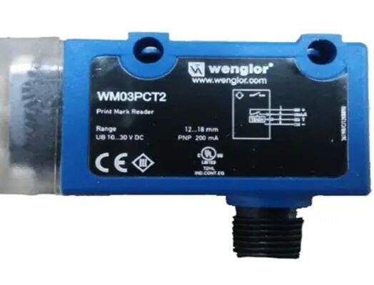 Wenglor - WM03PCT2 SENSOR DE MARCA DE PRENTA, rango de 12 a 18 mm, PNP NO NC, conector M12, luz blanca, punto 1,5x2,5, 10-30VDC