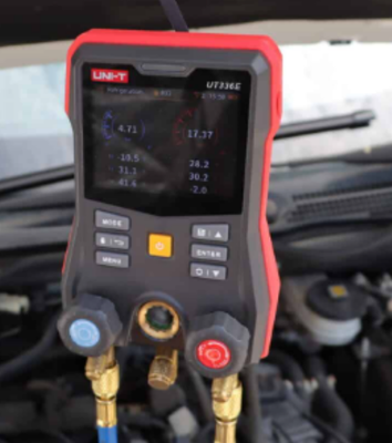 UNI-T UT336E KIT Digital Manifold Gauge with 2 Wireless Temperature Clamps and 3.5" HD Color Display for 162+ Refrigerants