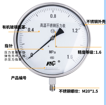 Y250BF Stainless Steel Pressure Gauge 250mm Radial Direction